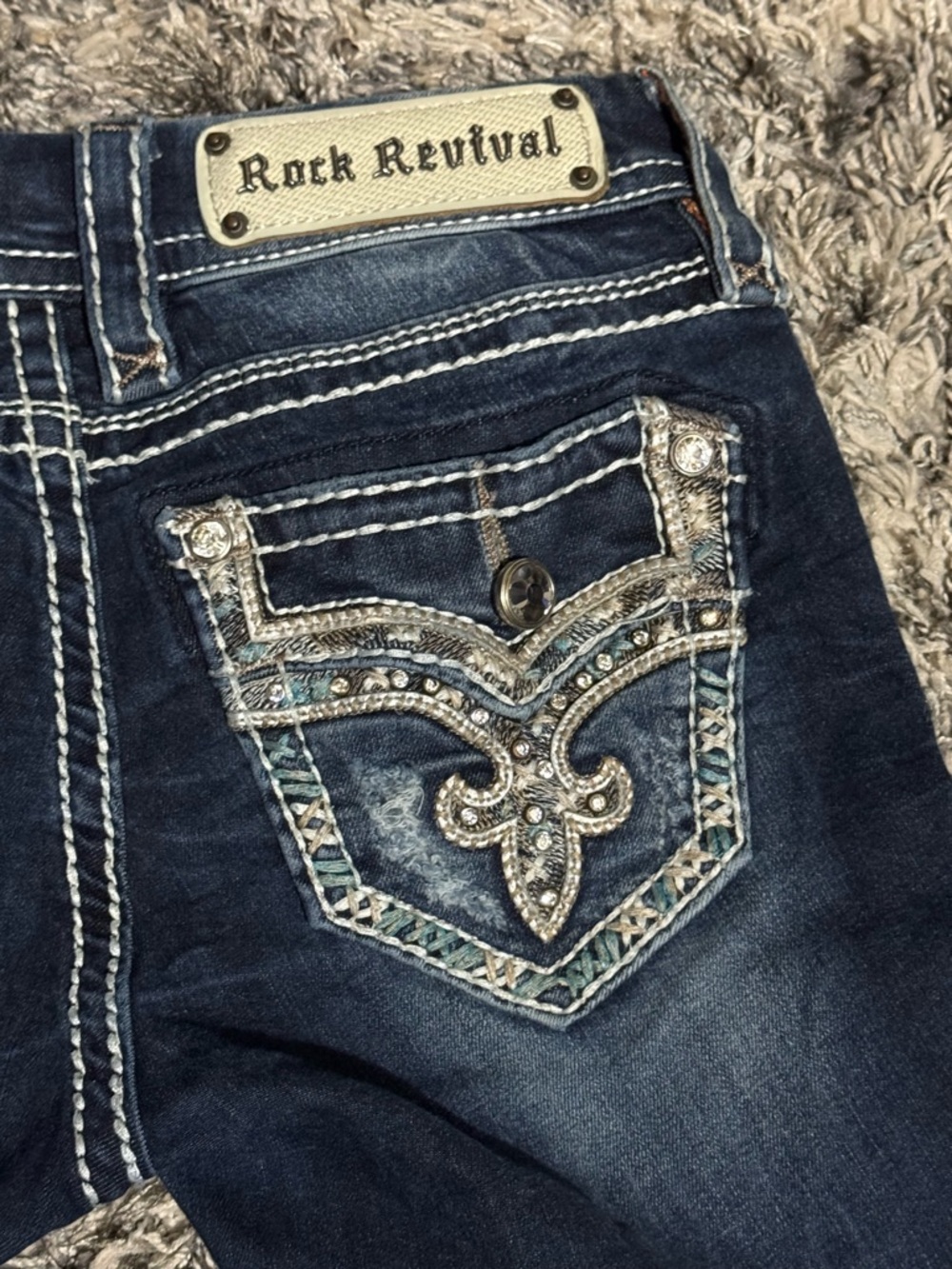 Rock Revival Women's Dark Blue Embellished Skinny Jeans